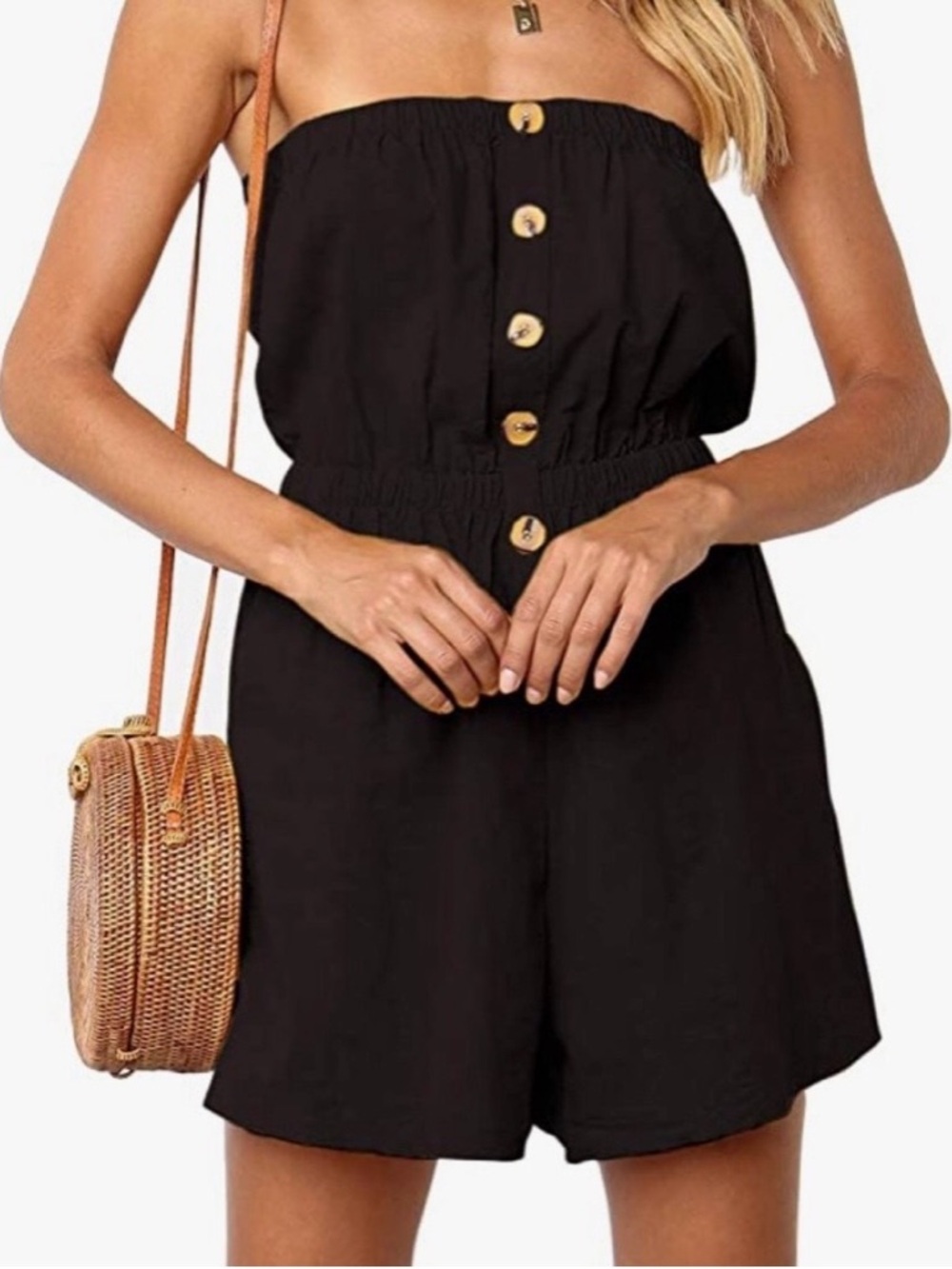 ZESICA Black Strapless Romper Size XL Button Front Summer Boho NWOT 100% Rayon